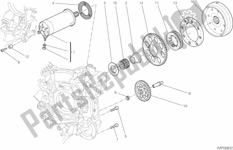 All parts for the Starting Motor of the Ducati Superbike 848 EVO Corse SE USA 2012